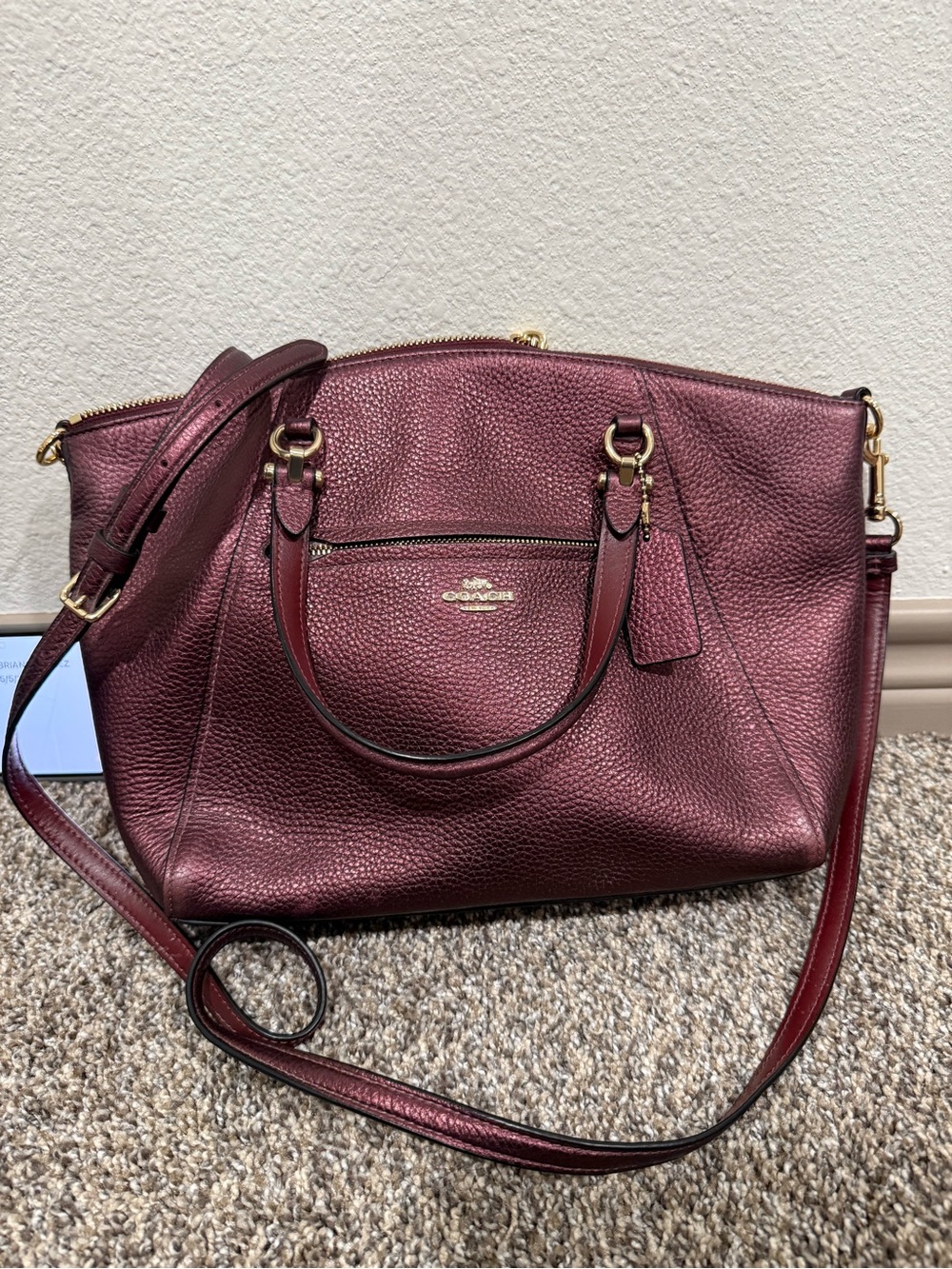 Coach Pebbled Leather Satchel in Wine